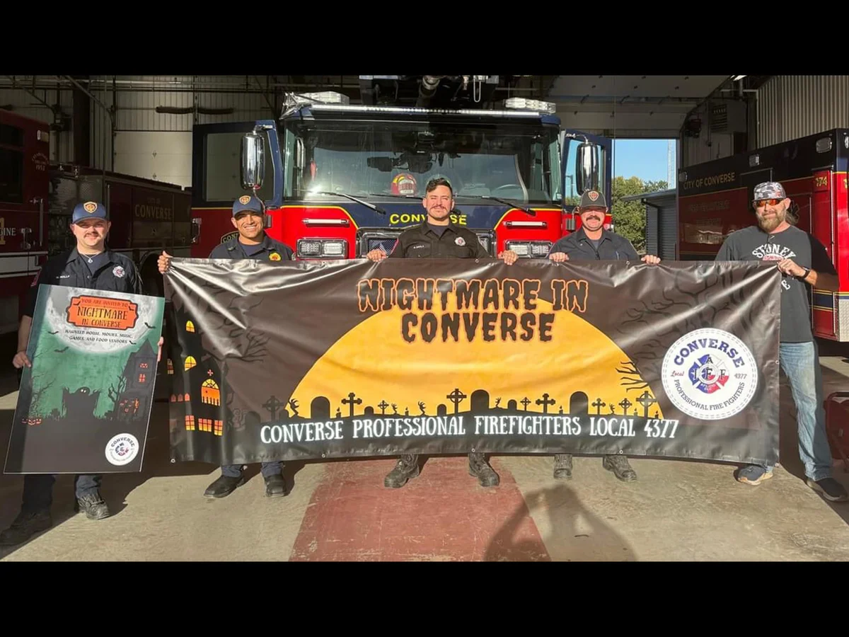 Converse Fire Department Halloween event banner with department crew