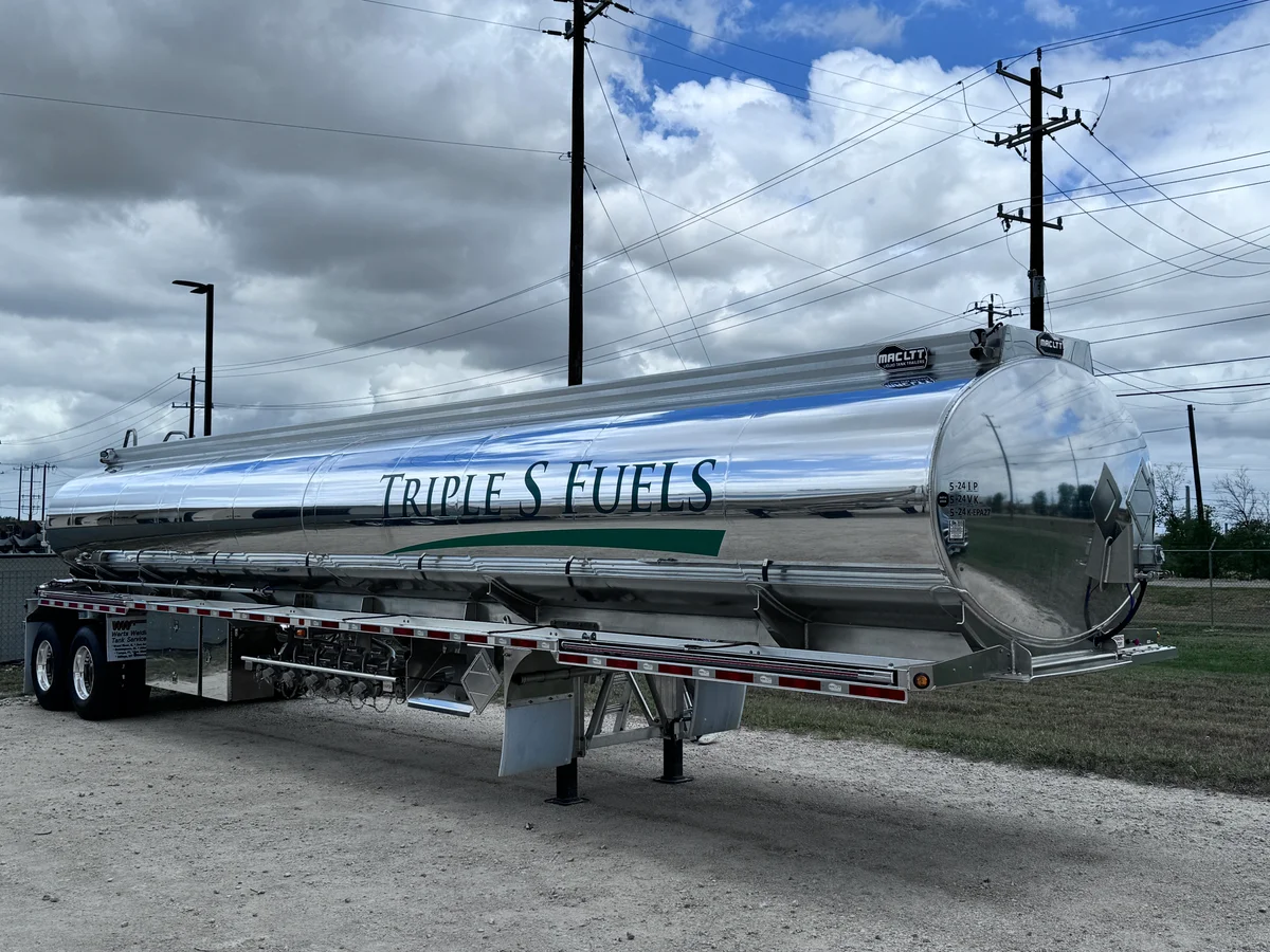 Triple S Fuels chrome tanker with reflective branding