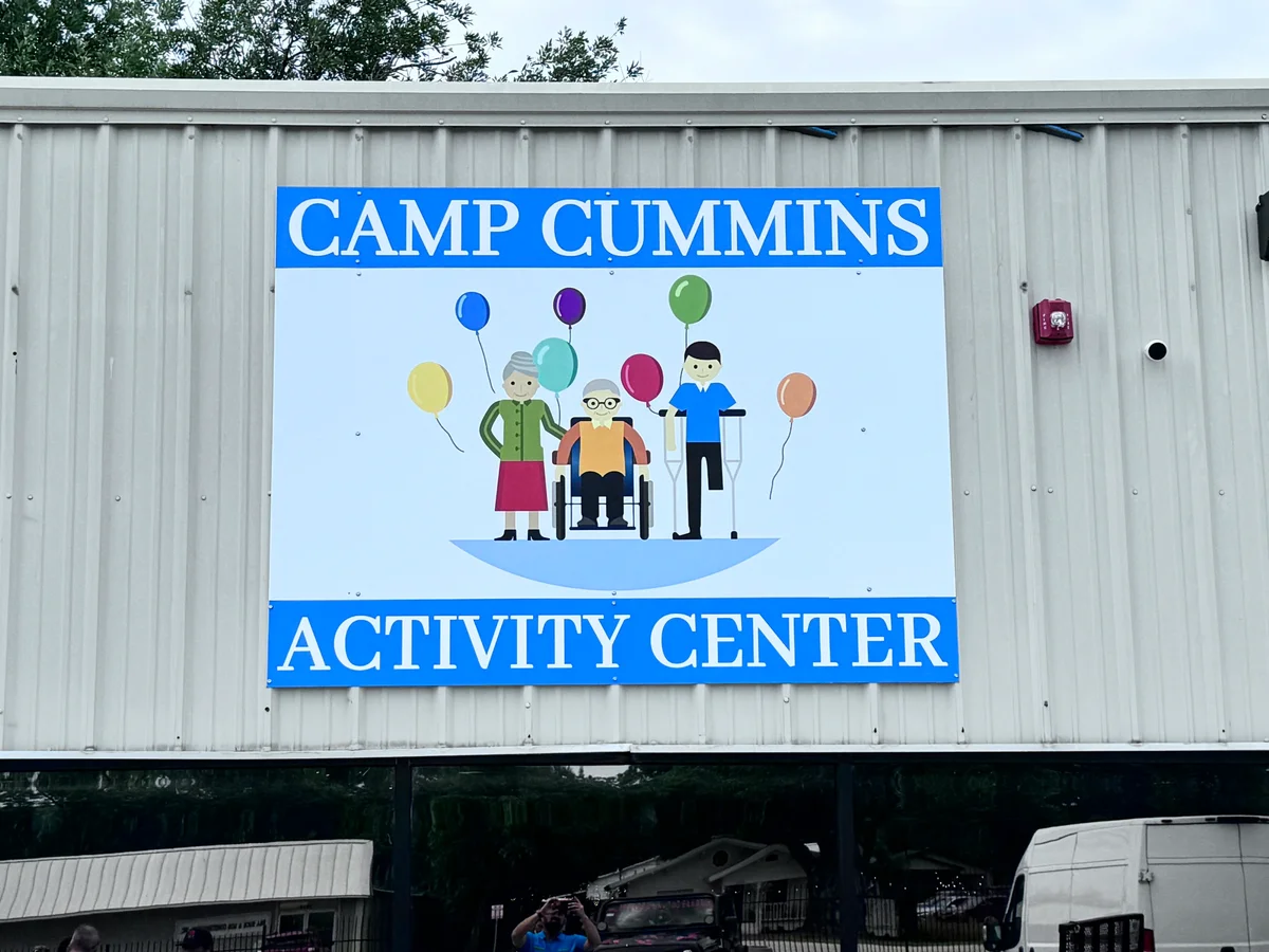 Camp Cummins Activity Center finished building sign