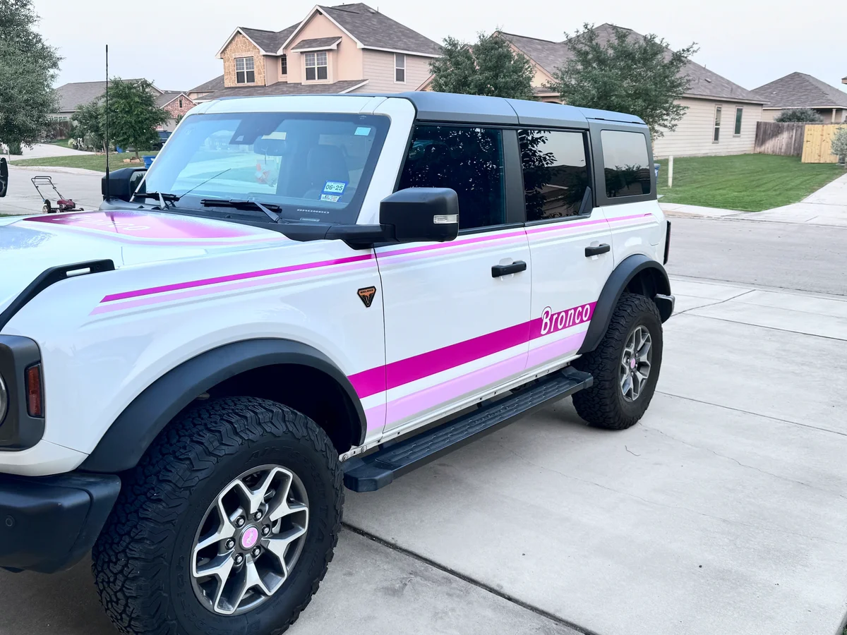 Ford Bronco with partial wrap and color stripes