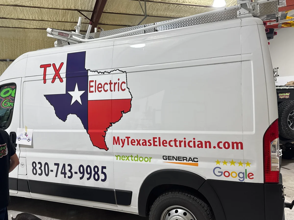 TX Electric branded van with Texas map graphic